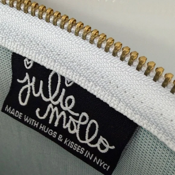 Julie Mollo Glitter Blue & Green Leaf Clutch Oversized Cosmetic Bag New - Picture 4 of 16